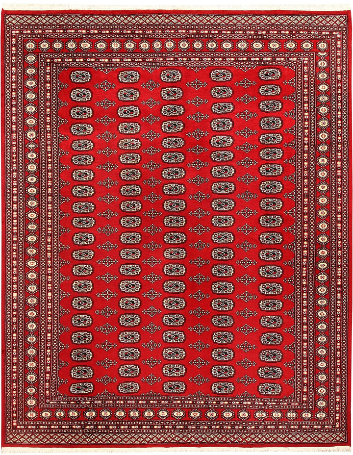 Red Pakistani Bokhara Rug 8' 1" x 10' 1" Hand-Knotted | No. QA97650