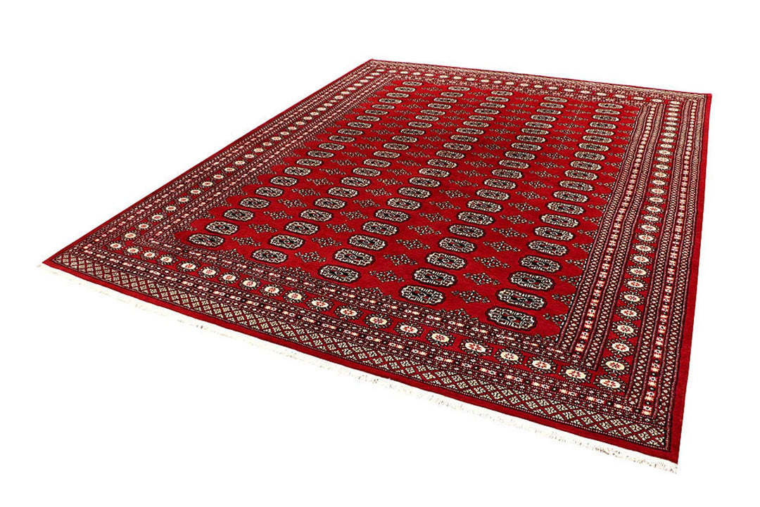 Red Pakistani Bokhara Rug 8' 1" x 10' 1" Hand-Knotted | No. QA97650