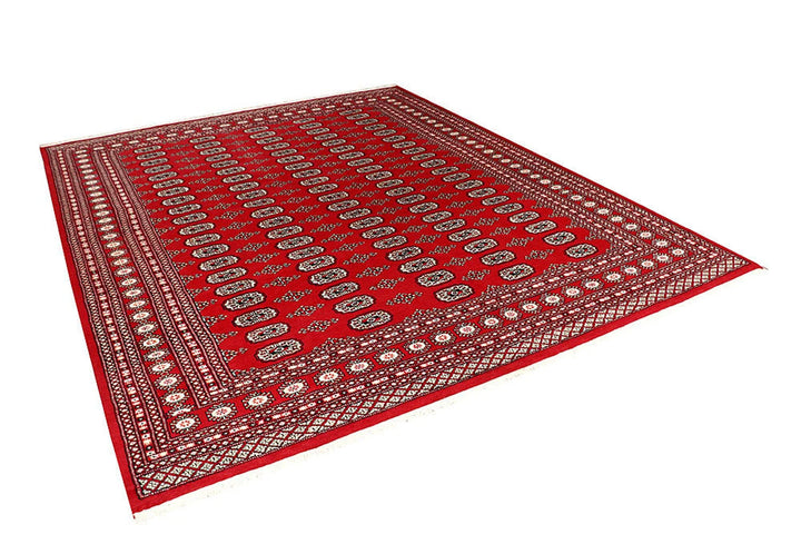 Red Pakistani Bokhara Rug 8' 1" x 10' 1" Hand-Knotted | No. QA97650