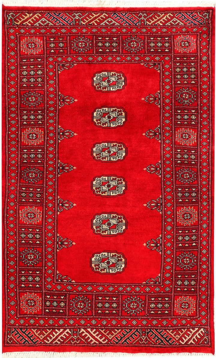 Red Bokhara Rug 2' 11" x 4' 8" Hand-Knotted | No. QA97762