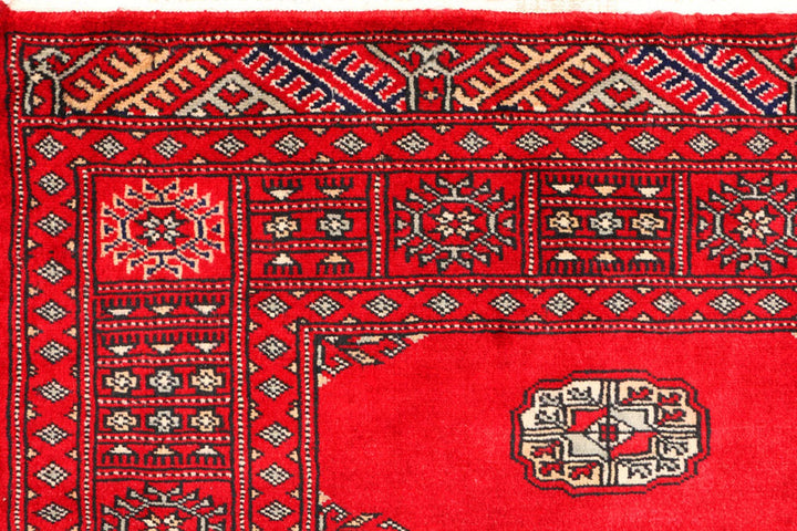 Red Bokhara Rug 2' 11" x 4' 8" Hand-Knotted | No. QA97762