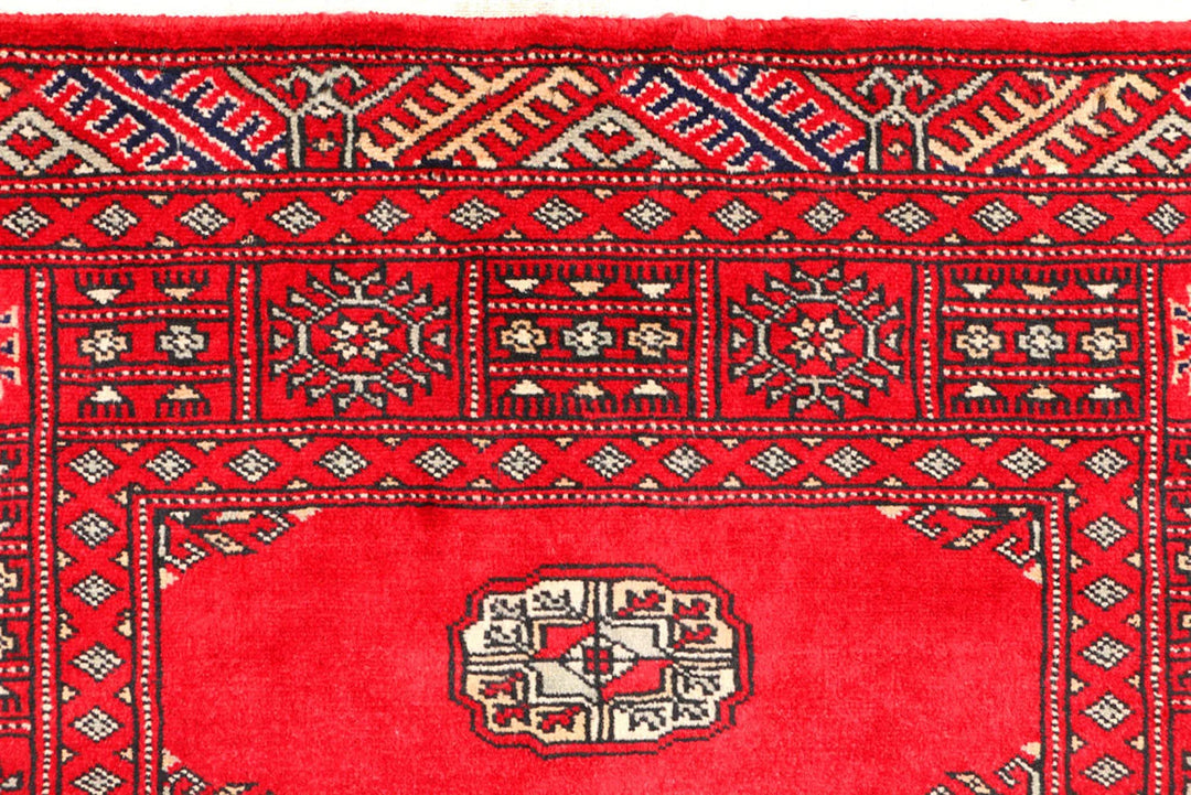 Red Bokhara Rug 2' 11" x 4' 8" Hand-Knotted | No. QA97762