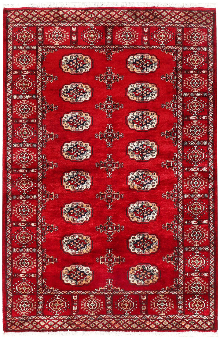 Firebrick Red Pakistani Bokhara Rug 4' 2" x 6' 4" Hand-Knotted | No. QA97788