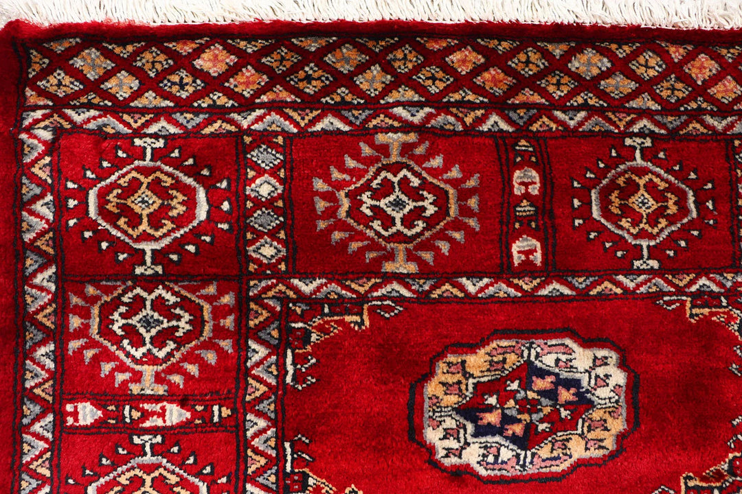 Firebrick Red Pakistani Bokhara Rug 4' 2" x 6' 4" Hand-Knotted | No. QA97788