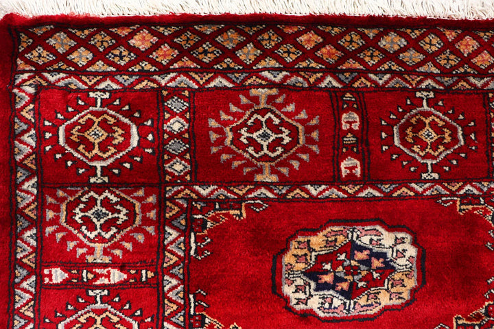 Firebrick Red Pakistani Bokhara Rug 4' 2" x 6' 4" Hand-Knotted | No. QA97788