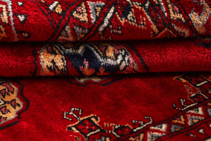 Firebrick Red Pakistani Bokhara Rug 4' 2" x 6' 4" Hand-Knotted | No. QA97788