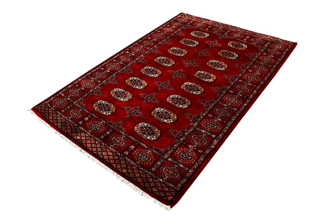 Firebrick Red Pakistani Bokhara Rug 4' 2" x 6' 4" Hand-Knotted | No. QA97788