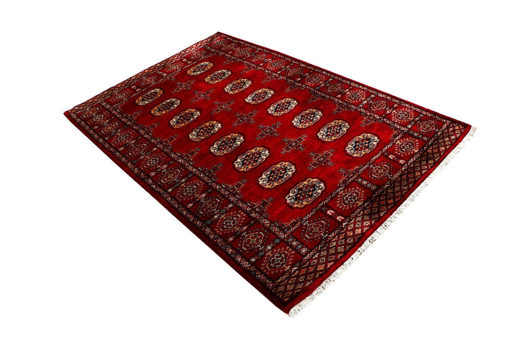 Firebrick Red Pakistani Bokhara Rug 4' 2" x 6' 4" Hand-Knotted | No. QA97788