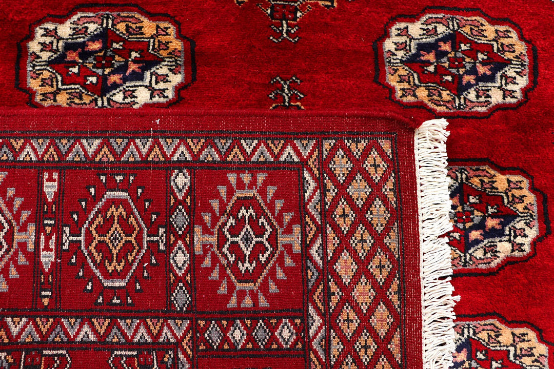 Firebrick Red Pakistani Bokhara Rug 4' 2" x 6' 4" Hand-Knotted | No. QA97788