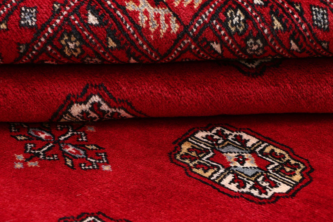Red Pakistani Bokhara Rug 4' x 6' 5" Hand-Knotted | No. QA97797