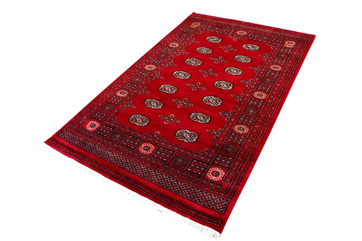Red Pakistani Bokhara Rug 4' x 6' 5" Hand-Knotted | No. QA97797