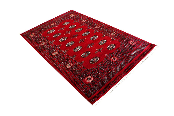 Red Pakistani Bokhara Rug 4' x 6' 5" Hand-Knotted | No. QA97797