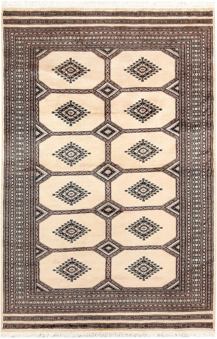 Brown Pakistani Jaldar Rug 4' 7" x 6' 10" Hand-Knotted | No. QA97836