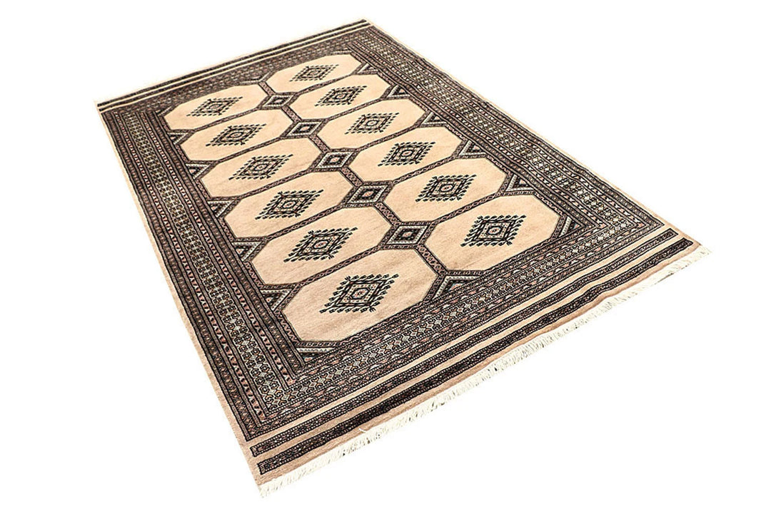 Brown Pakistani Jaldar Rug 4' 7" x 6' 10" Hand-Knotted | No. QA97836