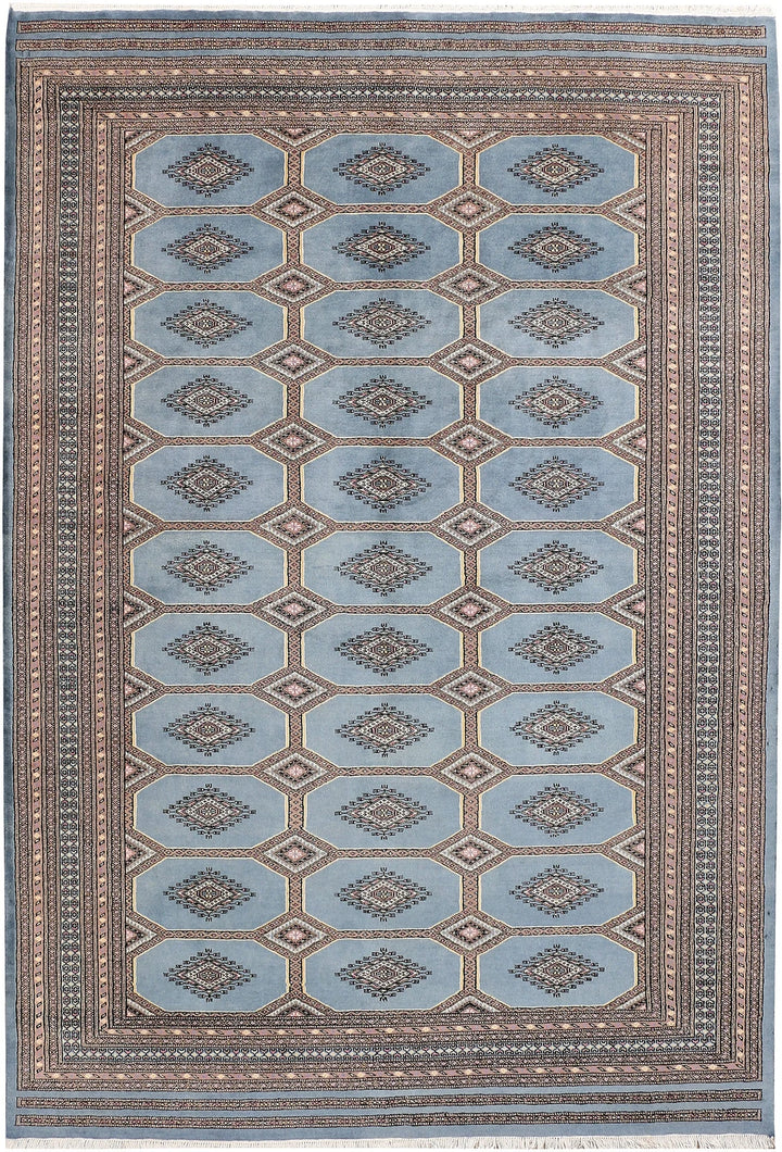 Light Slate Grey Pakistani Jaldar Rug 6' 7" x 9' 9" Hand-Knotted | No. QA97863