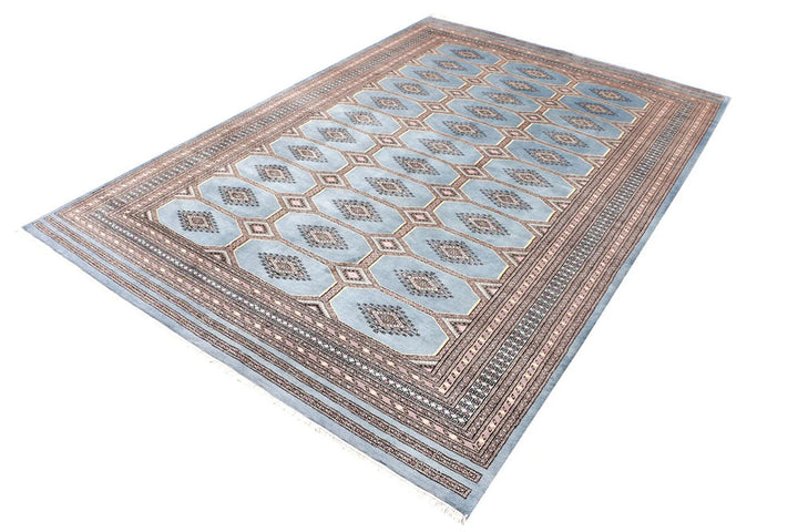 Light Slate Grey Pakistani Jaldar Rug 6' 7" x 9' 9" Hand-Knotted | No. QA97863