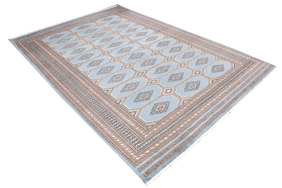 Light Slate Grey Pakistani Jaldar Rug 6' 7" x 9' 9" Hand-Knotted | No. QA97863