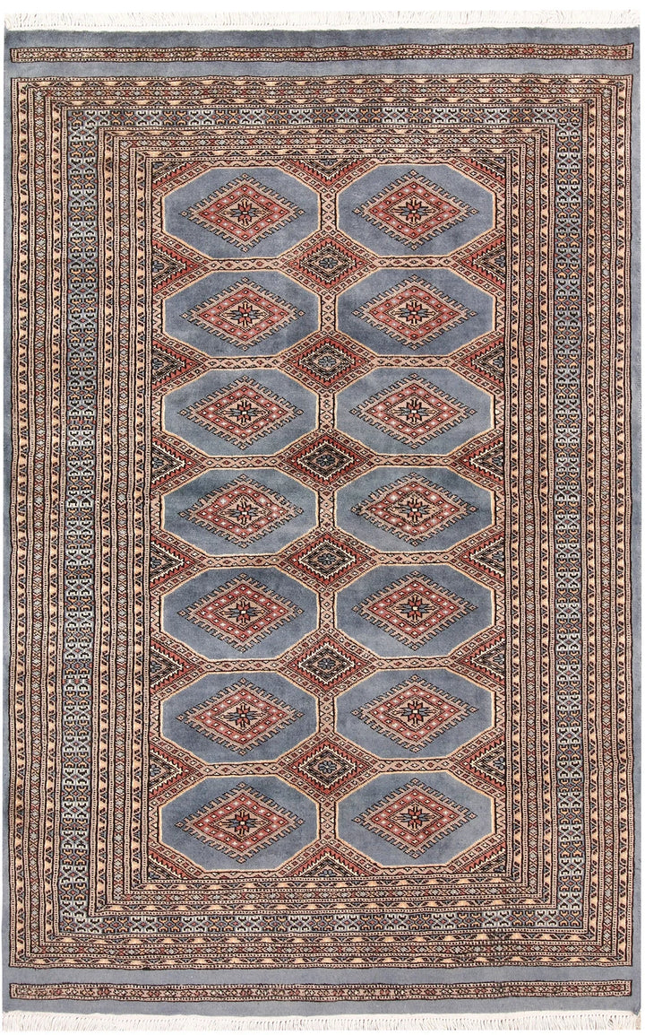 Dark Grey Pakistani Jaldar Rug 4' 2" x 6' 4" Hand-Knotted | No. QA97920
