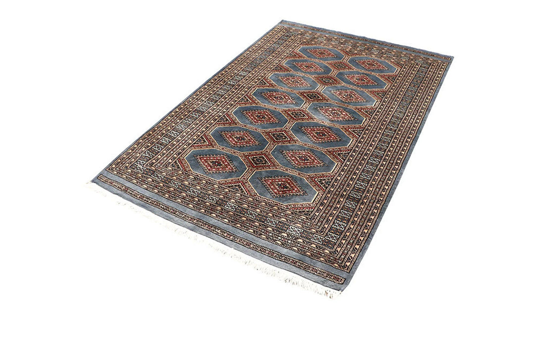 Dark Grey Pakistani Jaldar Rug 4' 2" x 6' 4" Hand-Knotted | No. QA97920