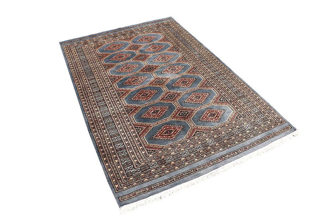 Dark Grey Pakistani Jaldar Rug 4' 2" x 6' 4" Hand-Knotted | No. QA97920