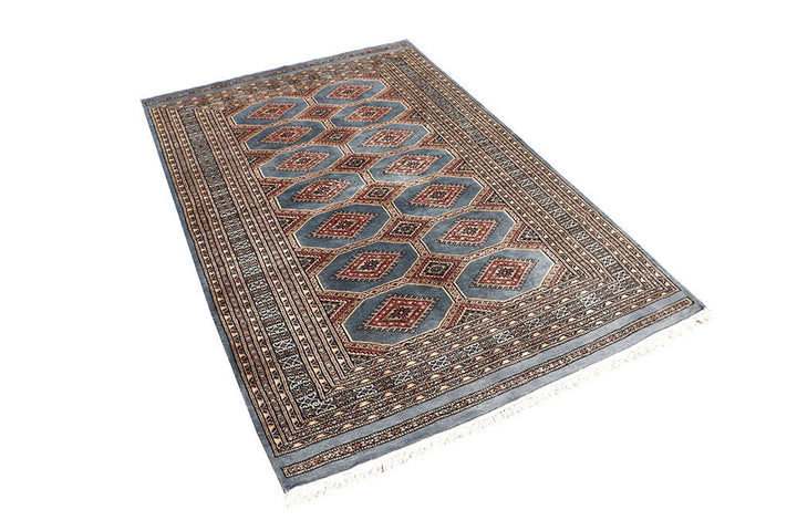 Dark Grey Pakistani Jaldar Rug 4' 2" x 6' 4" Hand-Knotted | No. QA97920