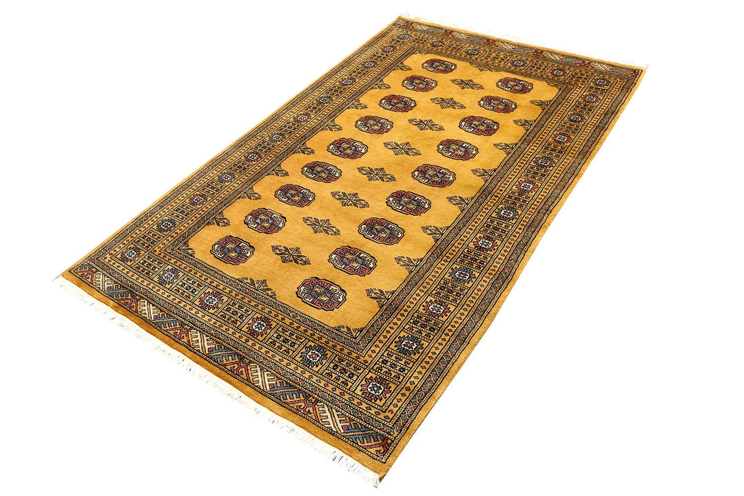 Goldenrod Pakistani Bokhara Rug 4' 2" x 6' 3" Hand-Knotted | No. QA98105