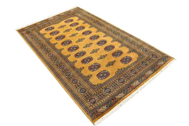 Goldenrod Pakistani Bokhara Rug 4' 2" x 6' 3" Hand-Knotted | No. QA98105