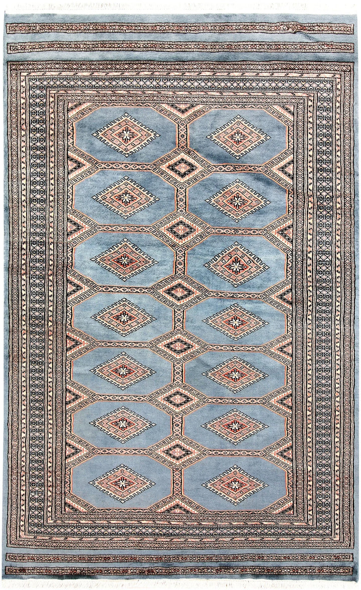 Light Slate Grey Pakistani Jaldar Rug 4' 5" x 7' Hand-Knotted | No. QA98119