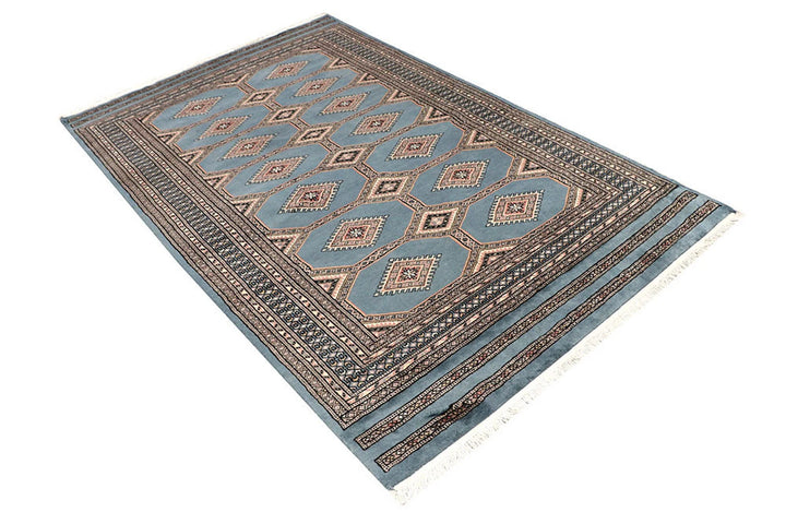 Light Slate Grey Pakistani Jaldar Rug 4' 5" x 7' Hand-Knotted | No. QA98119