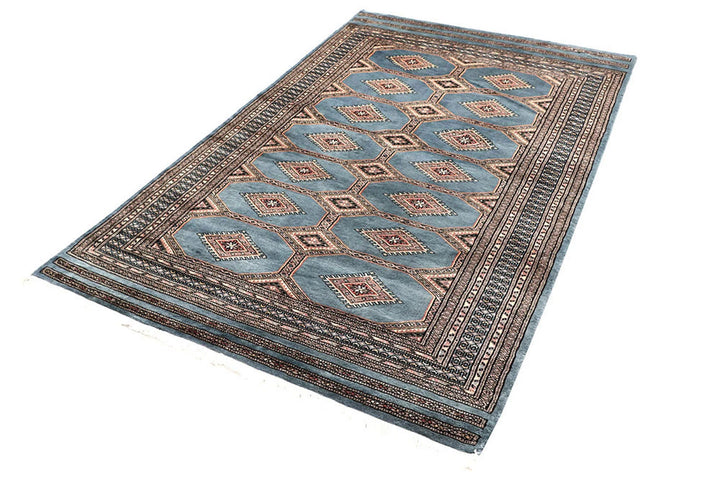 Light Slate Grey Pakistani Jaldar Rug 4' 5" x 7' Hand-Knotted | No. QA98119