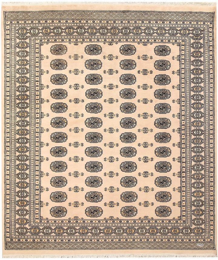 Brown Pakistani Bokhara Rug 6' 8" x 7' 9" Hand-Knotted | No. QA98123