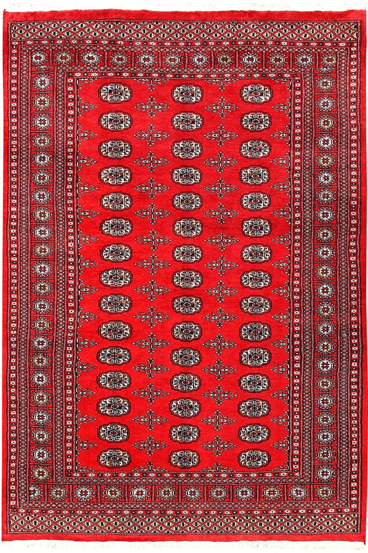 Red Pakistani Bokhara Rug 5' 6" x 8' Hand-Knotted | No. QA98186