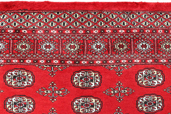 Red Pakistani Bokhara Rug 5' 6" x 8' Hand-Knotted | No. QA98186