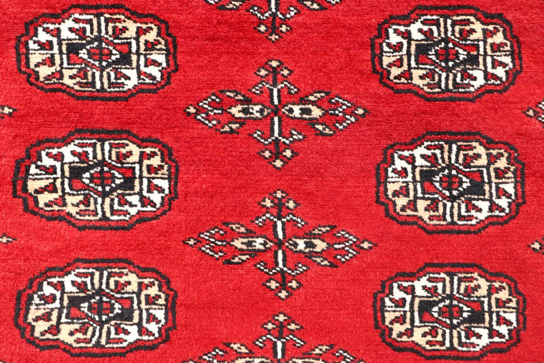 Red Pakistani Bokhara Rug 5' 6" x 8' Hand-Knotted | No. QA98186