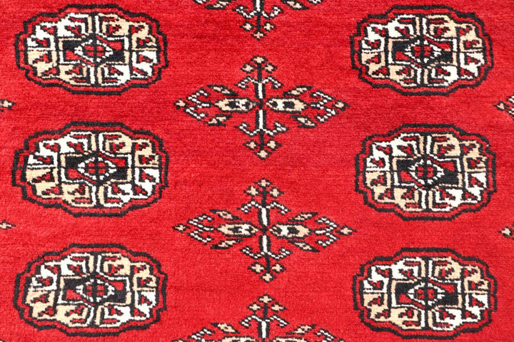 Red Pakistani Bokhara Rug 5' 6" x 8' Hand-Knotted | No. QA98186