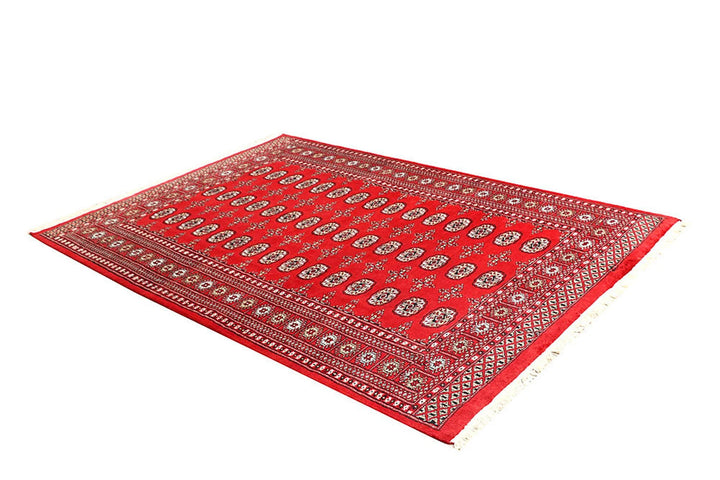 Red Pakistani Bokhara Rug 5' 6" x 8' Hand-Knotted | No. QA98186