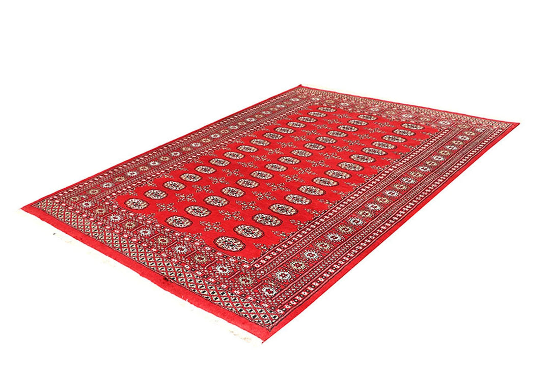 Red Pakistani Bokhara Rug 5' 6" x 8' Hand-Knotted | No. QA98186