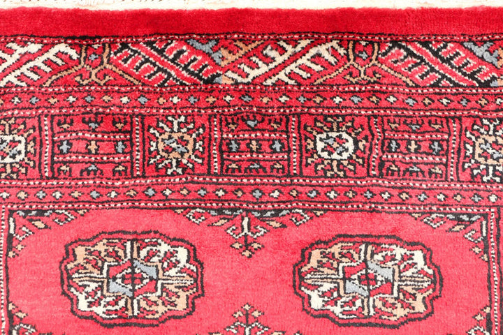 Red Pakistani Bokhara Rug 3' 2" x 5' 2" Hand-Knotted | No. QA98211