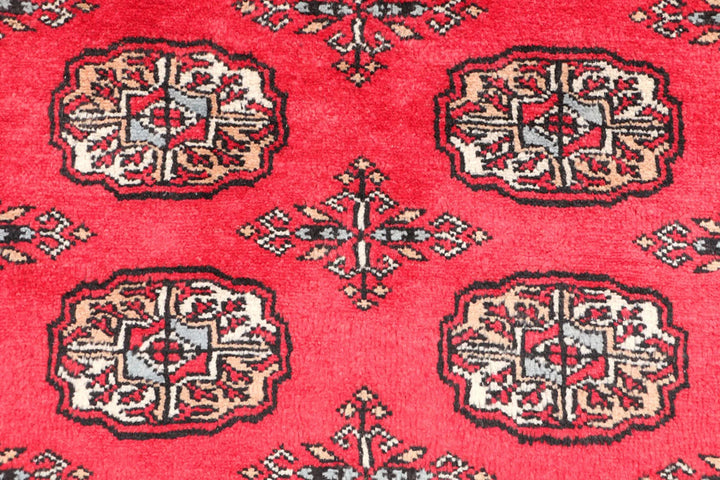 Red Pakistani Bokhara Rug 3' 2" x 5' 2" Hand-Knotted | No. QA98211