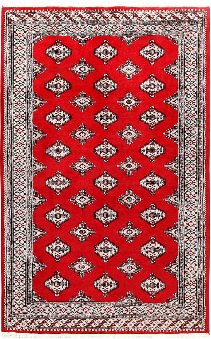 Red Pakistani Jaldar Rug 5' 1" x 8' 2" Hand-Knotted | No. QA98244