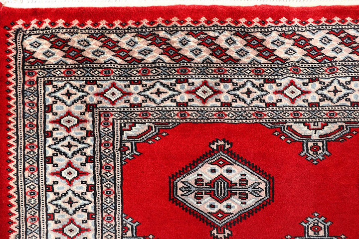 Red Pakistani Jaldar Rug 5' 1" x 8' 2" Hand-Knotted | No. QA98244