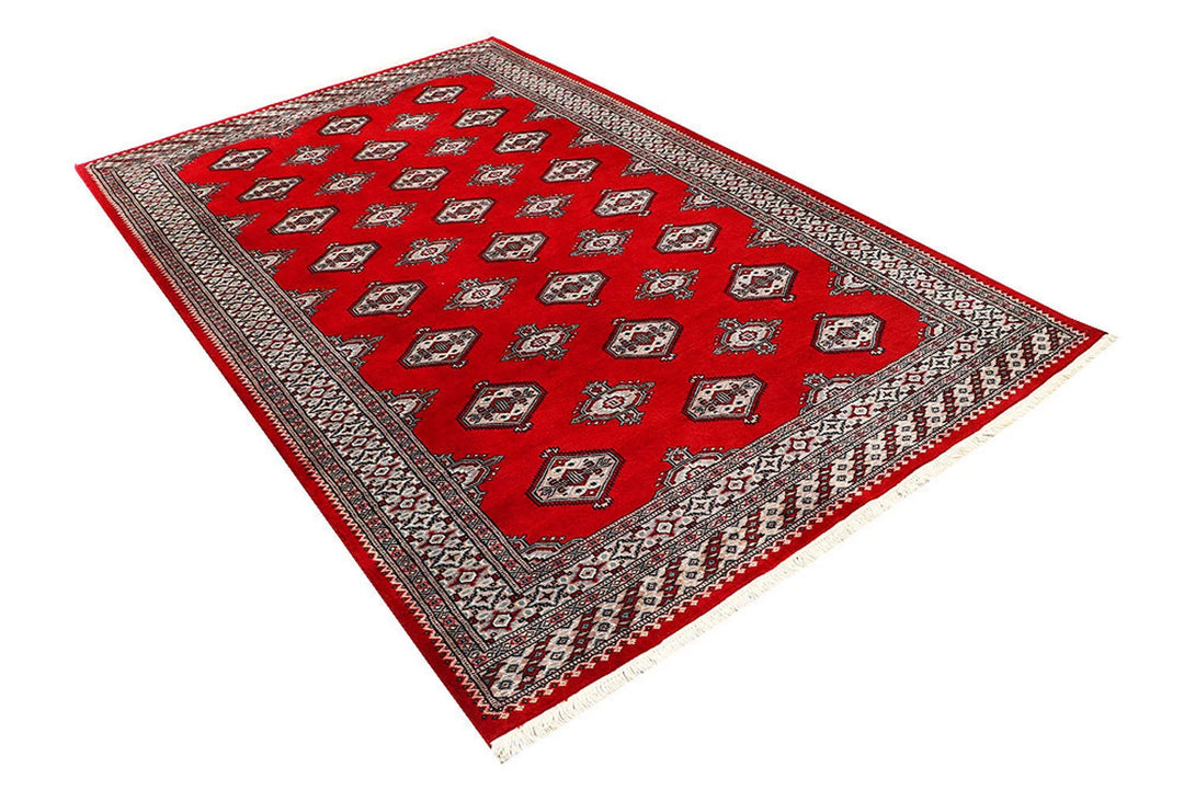 Red Pakistani Jaldar Rug 5' 1" x 8' 2" Hand-Knotted | No. QA98244