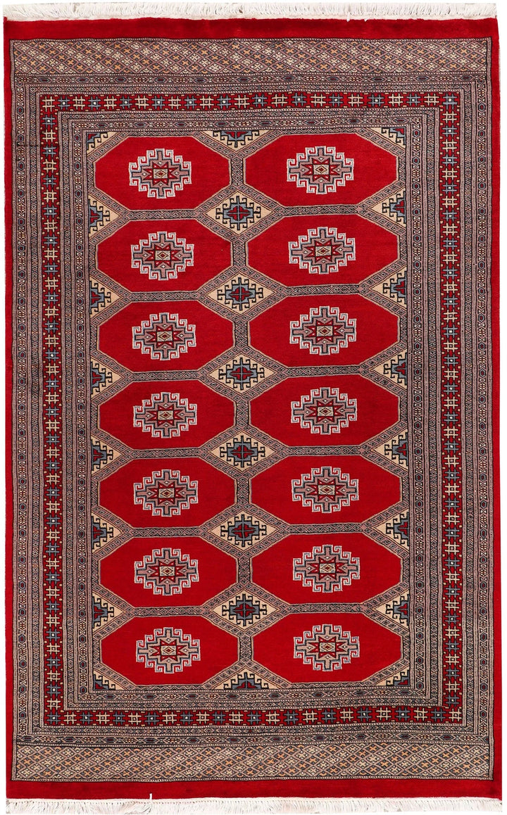 Red Pakistani Jaldar Rug 4' 7" x 7' 1" Hand-Knotted | No. QA98310