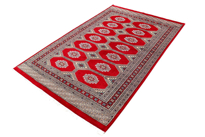 Red Pakistani Jaldar Rug 4' 7" x 7' 1" Hand-Knotted | No. QA98310