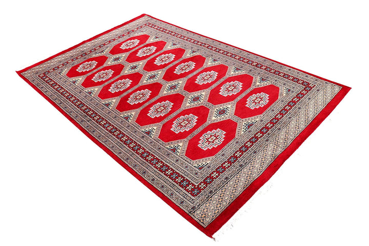 Red Pakistani Jaldar Rug 4' 7" x 7' 1" Hand-Knotted | No. QA98310