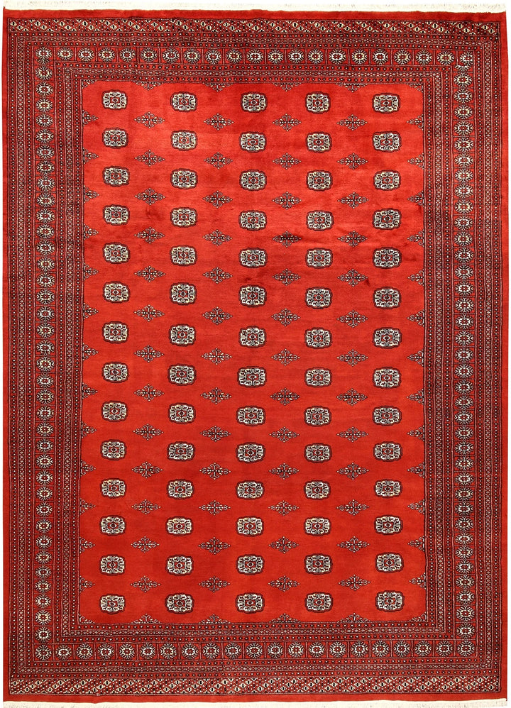 Red Pakistani Bokhara Rug 9' x 12' 3" Hand-Knotted | No. QA98355