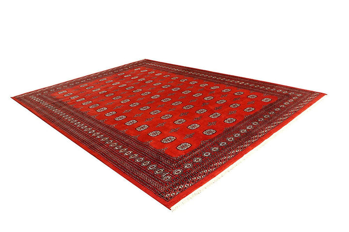 Red Pakistani Bokhara Rug 9' x 12' 3" Hand-Knotted | No. QA98355