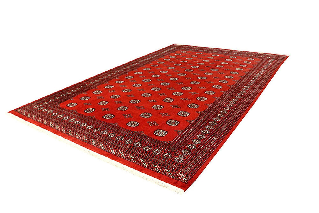 Red Pakistani Bokhara Rug 9' x 12' 3" Hand-Knotted | No. QA98355