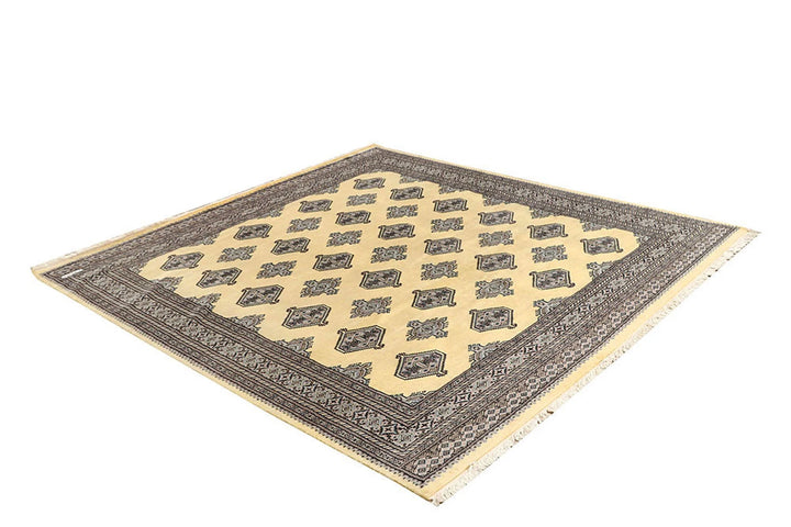 Lemon Chiffon Pakistani Jaldar Rug 6' 8" x 7' 2" Hand-Knotted | No. QA98476