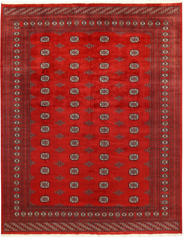 Firebrick Red Pakistani Bokhara Rug 9' 1" x 11' 10" Hand-Knotted | No. QA98491